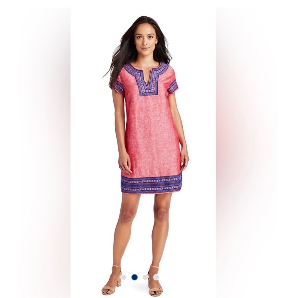 Vineyard Vines Womens Red Linen Blend Embroidered Kentucky Derby Shift Dress 00